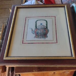 Framed Teapot Art Print with Gold and Brown Frame
